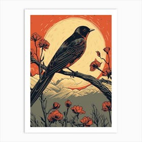 Vintage Bird Linocut Barn Swallow 2 Art Print