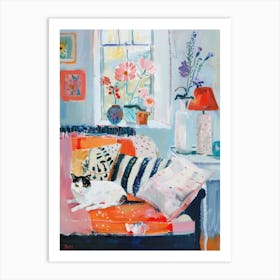 Cat Sofa Tea Art Print