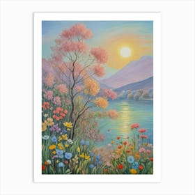 Romantic Lake Sunset Art Print