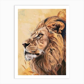 Barbary Lion Portrait Close Up Illustration 4 Art Print