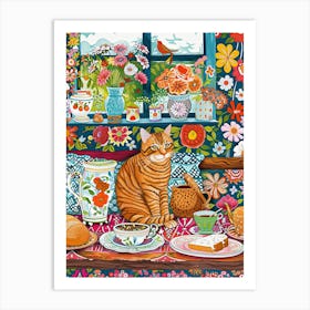 Tea Time With A Maine Coon Cat 4 Art Print