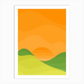 Illustration of a natural landscape with a sunset Art Print