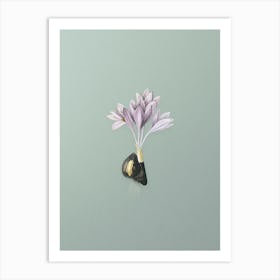 Vintage Autumn Crocus Botanical Art on Mint Green n.0923 Art Print