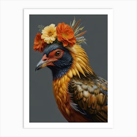 Bird With A Flower Crown European Robin 4 Art Print