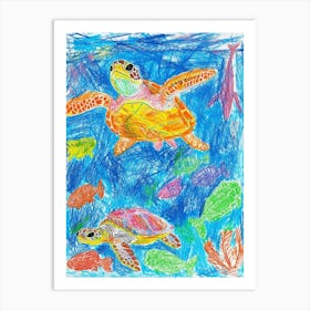 Pencil Scribble Sea Turtle In The Ocean 3 Art Print