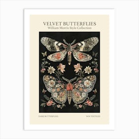 Velvet Butterflies Collection Dark Butterflies William Morris Style 4 Art Print