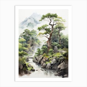 Iya Valley In Tokushima, Japanese Brush Painting, Ukiyo E, Minimal 2 Art Print
