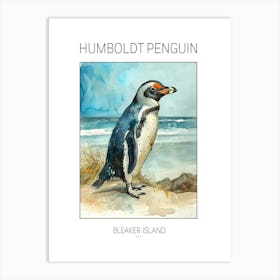 Humboldt Penguin Bleaker Island Watercolour Painting 3 Poster Art Print