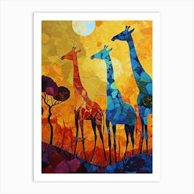 Abstract Giraffe Herd In The Sunset 3 Art Print