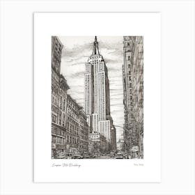 Empire State Building  New York Pencil Sketch 1 Watercolour Travel Poster Art Print