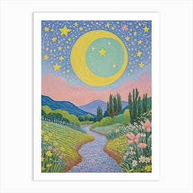 Stream Under The Moon And Stars Art Print