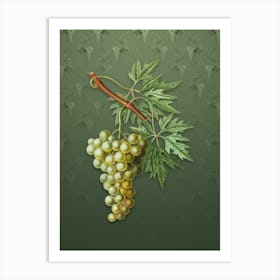 Vintage Grape Vine Botanical on Lunar Green Pattern n.1936 Art Print