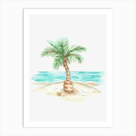 Watercolor Palm Tree On The Beach Art Print