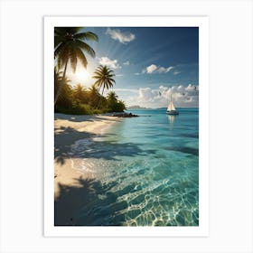 Tropical Beach With Palm Trees 1 Art Print