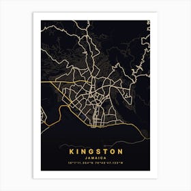 Kingston Saint Andrew Jamaica Black And Gold Map Art Print