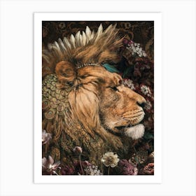 Lion with Flowers Art Print