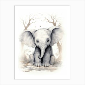 Elephant Painting Drawing Watercolour 3 Art Print