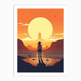 Cowgirl Riding A Horse In The Desert Orange Tones Illustration 11 Art Print