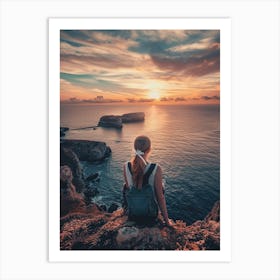 Woman Looking At The Sunset Art Print