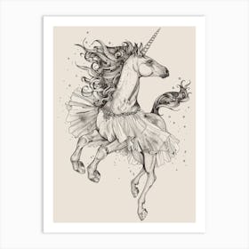 A Unicorn In A Tutu Black & White Art Print