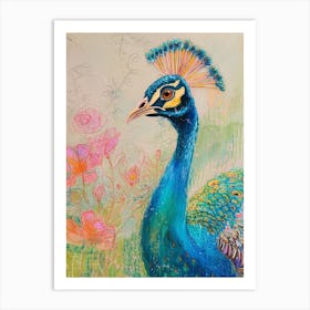 Peacock Sketch Portrait 2 Art Print