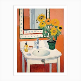 Bathroom Vanity Painting With A Sunflower Bouquet 3 Art Print