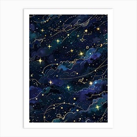 Seamless Pattern With Stars And Clouds 2 Art Print