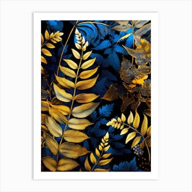 Golden Leaves On A Black Background nature Art Print