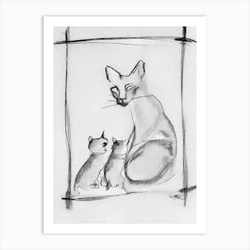 Cat And Kittens Art Print