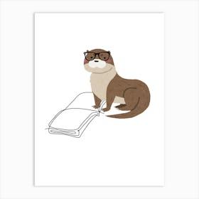 Otter Reading A Book Art Print