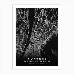 Yonkers New York Usa Black Map Poster