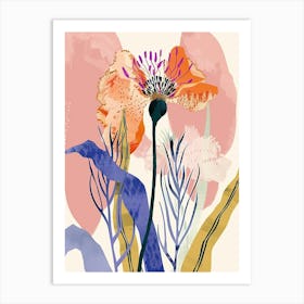 Colourful Flower Illustration Scabiosa 4 Art Print