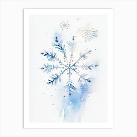 Irregular Snowflakes, Snowflakes, Minimalist Watercolour 4 Art Print