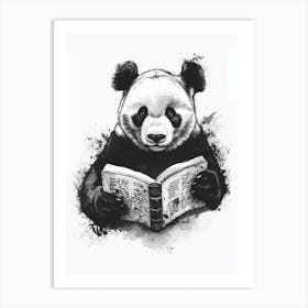 Giant Panda Reading Ink Illustration 1 Art Print