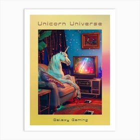 Retro Unicorn In Space Playing Galaxy Video Games 1 Poster Art Print