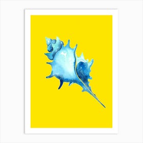 Blue Seashell On Yellow Background Art print Art Print