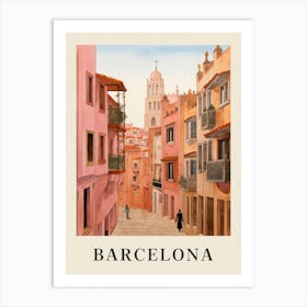 Barcelona Spain 4 Vintage Pink Travel Illustration Poster Art Print