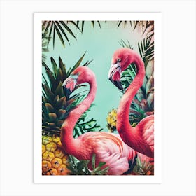 Retro Flamingo & Pineapple Polaroid Inspired 2 Art Print