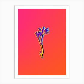 Neon Autumn Crocus Botanical in Hot Pink and Electric Blue n.0524 Art Print