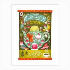 Magic Forest Cozy Squirrel Tea Art Print