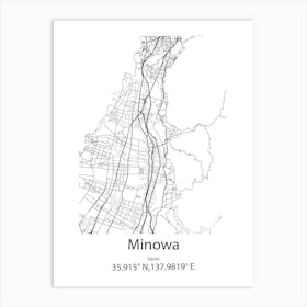 Minowa,Japan Minimalist Map Art Print