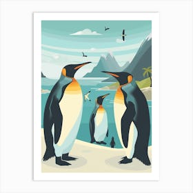 King Penguin Paradise Harbor Minimalist Illustration 4 Art Print