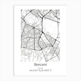 Berceni,Romania Minimalist Map Art Print