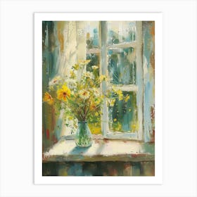 Marigold Flowers On A Cottage Window 2 Art Print