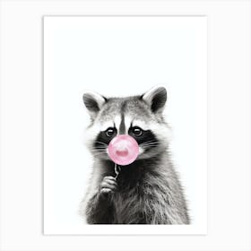 Raccoon Blowing A Pink Bubble Of Chewing Gum  Art Print