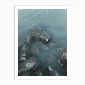 Ocean Shore, Rocks In Blue Water Art Print