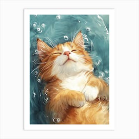 Happy Orange Cat Floating on Water 8 Art Print