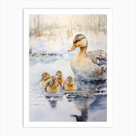 Snowy Duck Winter Painting Mixed Media 1 Art Print
