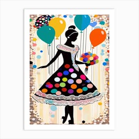 Vintage Birthday Girl With Balloons Art Print