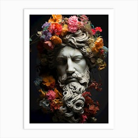 Greek statue with flowers Art Print